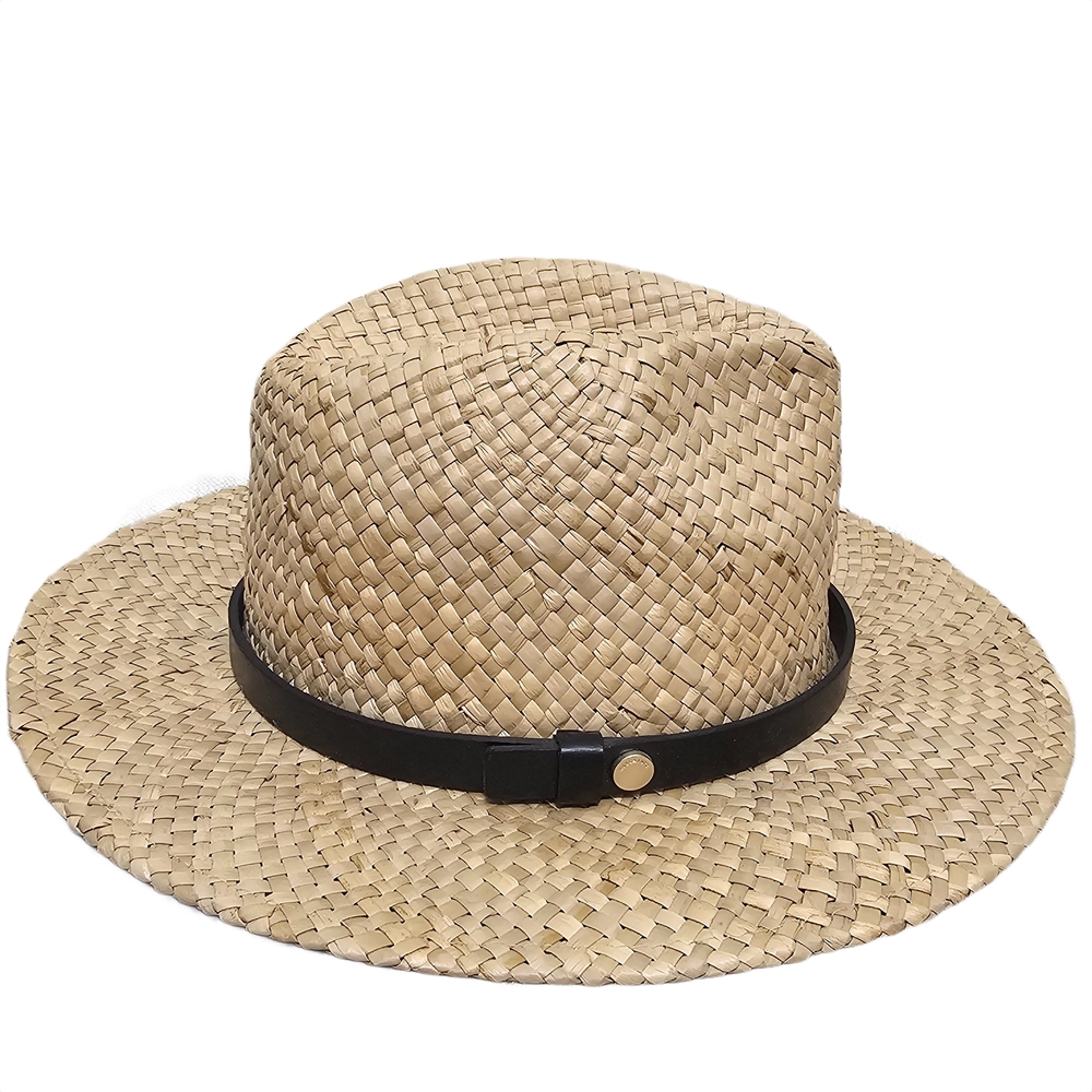 AllSaints Straw Fedora Hat Natural Woven Wide Brim Leather Band